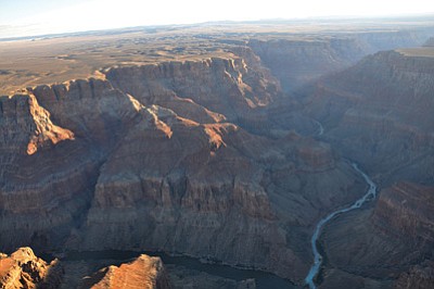 Looking down and to the east on the confluence of the Colorado and Little Colorado Rivers. Photo/NPS