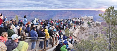 Residents and visitors from all over the world meet at Mather Point for a recent Easter Sunrise Service. Mike Quinn/NPS<br /><br /><!-- 1upcrlf2 -->
