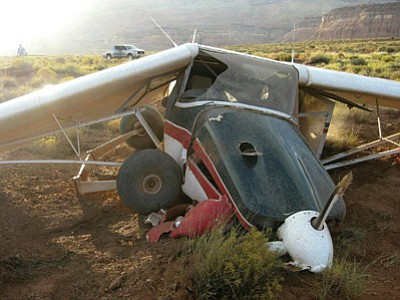 The experimental Super Bushmaster LS180S plane crashed at the Cliff Dweller Airport at Marble Canyon Oct. 4.  Photo/Coconino Country Sheriff’s Department