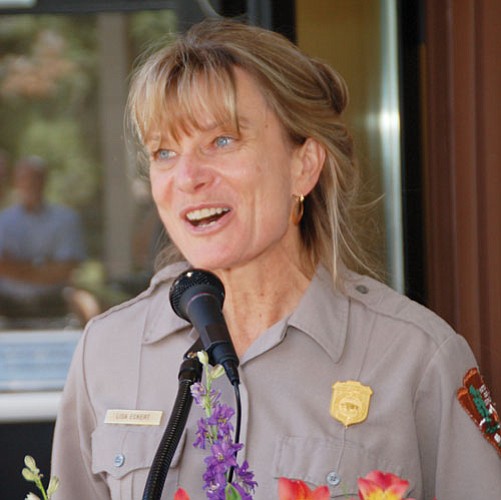 NPS photo by Mike Quinn
New Albright Training Center Superintendent Lisa Eckert speaks at an open house in her honor recently.