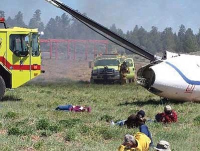 Submitted photo<br>
Victims lay scattered in a field during a recent mock disaster drill held near the Grand Canyon.
