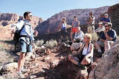 Photo/Mike Buchheit<br>
Grand Canyon Field Institute instructor Gary Bolton discusses the plant communities found along the Eminence Break Route in the Grand Canyon.