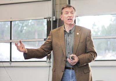Clara Beard/WGCN<br>
Rep. Paul Gosar tells audience members at his Jan. 7 town hall meeting in Tusayan that business is hurting in the U.S. due to over regulation and over taxation.