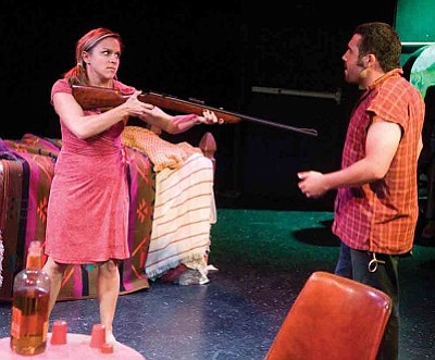 May played by Kelsey Claire and Eddie played by Tim Ward during a dress rehearsal for the Prescott Center for the Arts StageToo production of Fool for Love Monday night.
<br>
(Les Stukenberg/The Daily Courier