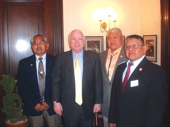 <i>Courtesy photo</i><br>
Pictured from left to right: Phillip R Quochytewa Sr., U.S. Senator John McCain, Dale Sinquah and Mike Puhuyesva.