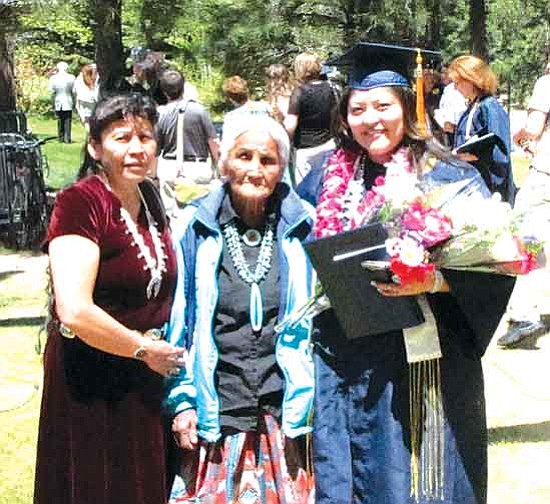 <i>Photo by Anton Wero/NHO</i><br>
2009 graduate Augustina Ann Clark of Flagstaff (right, bachelor of science, nursing) stands with her proud mom Genevieve Shorty and her grandmother Rose Shorty after the 2009 NAU commencement ceremonies on May 8 and 9.