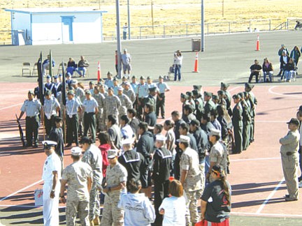 Photo by Cadet Corporal Zachary Youvella<br /><br /><!-- 1upcrlf2 -->A view of the cadets from participating schools as they stand at parade rest.