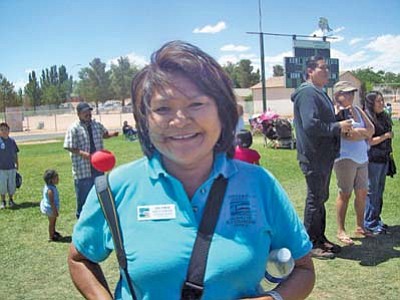 <i>Tyler Tawahongva/NHO</i><br>
Coconino County Supervisor Lena Fowler is all smiles during Tuba City’s Fourth of July celebration. Fowler’s office organized the event in part to help raise funds for their local fire department.