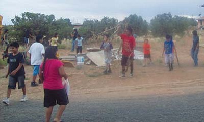 <i>Tyler Tawahongva/NHO</i><br>
Youth participants in Hotevilla stay active at the Hotevilla Youth Center.