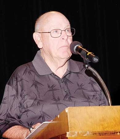 Todd Roth/NHO<br>
Retired Coach Don Patranovich speaks during an awards ceremony at Winslow HIgh School in May.

