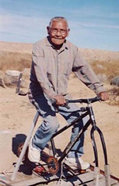 Submitted photo<br>
An older picture of Thomas Nahsonhoya working a bike pump on the reservation.