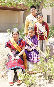 Pictured from left, front row, is Miss Jeddito 2012-2013 Shania Polelonema, Lil’ Miss Jeddito Aaliyah Baker, Lil’ Jeddito Brave Benson Bahe III and Jeddito Brave Jerrick Bahe.
