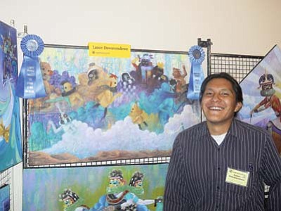 Lance Dawavendewa, Maas-wungwa from Lower Mungapi, took two major awards this year at the 79th Annual Hopi Show. Photo/Rosanda Suetopka