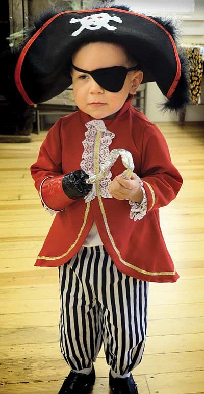 Landon Johnson in his pirate costume made by his grandma in Minnesota at the Art Council Halloween Party on Oct 27.  It was one of many very creative costumes worn by children and adults at the annual event. Todd Roth/NHO