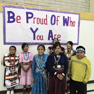 Students at Eagles Nest Intermediate School participate in traditional dress day Sept. 20 wearing clothing from their native tribes for the entire school day to honor and recognize their tribal traditional heritage. Photo/Rosanda Suetopka Thayer