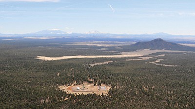 The Canyon Mine in the Kaibab National Forest south of the Grand Canyon, opened in the 1980s, is shown from the air. Photo by Tara Alatorre