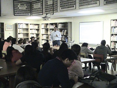 Fred Johnson, with the Navajo Nation Environmental Protection Agency, talks to students at Holbrook High School about water pollution. Submitted photo