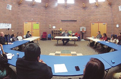 Navajo Nation President Ben Shelly voices his support for the Navajo Nation Head Start program during a March 18 meeting with representatives from the Navajo Nation Council, Head Start, Division of Social Services and the Child Care Development Fund. Photo/Rick Abasta