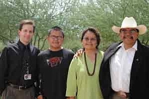 Photo courtesy of the Heard Museum

From left to right are Jason Meyers, Heard Museum Director of Marketing Communications; and special guests Dustinn Craig, Navajo, CEO and founder, Better Ones Productions; Mariddie Craig, Councilwoman, White Mountain Apache Tribe; Vincent Craig, Navajo, former tribal judge, White Mountain Apache Tribe.
Whiteriver, AZ. 
