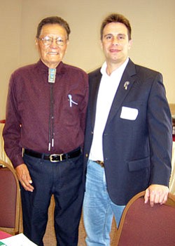 Howard Shanker (right) stands with Norris Nez, member of the Diné Hataalii Association, which recently passed a resolution in support of Shanker’s run for Arizona’s Congressional District 1 (Courtesy photo).