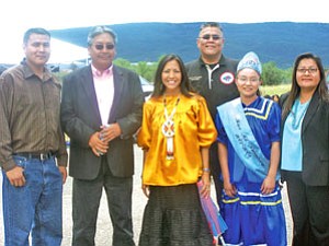 Mary Kim Titla (center in yellow), several members of the San Carlos Tribal Council and Miss Mt. Turnbull 2007-2008.