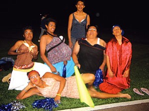 Hopi High "cheerleaders" strike a pose during the powder puff game(Photo by Stan Bindell/NHO).