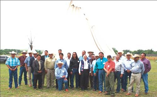 <i>Photo by Joshua Lavar Butler
</i><br>Tribal leaders from the central and western portions of the United States converged for the quarterly meeting of the Council of Large Land Base Tribes on June 26 in Crow Agency, Mont. Pictured are tribal leaders from various tribes.
