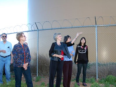Councilwoman Lora Lee Nye, center, talks with others on a council tour of the town’s water tanks this past Thursday.<br>
Photo courtesy Ken Hedler