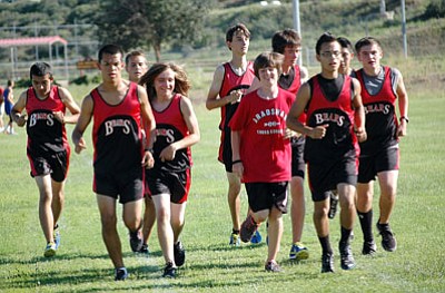 Bradshaw Mountain High’s cross country Bears warm up before their 3-mile race at a home meet this past Wednesday at Bradshaw Mountain Middle School in Dewey.<br>
Trib Photo/Cheryl Hartz