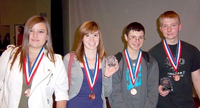 Bradshaw Mountain High School took third place in the College Bowl competition at the Yavapai County Math Contest through Northern Arizona University at Embry-Riddle Aeronautical University on Jan. 24 From left are Jaclyn Cherry, Madi Rohrbough, Gregory Carlson and Nolan Hamel. Hamel earned first place in the Individual Level 4 division.<br>
Courtesy photo