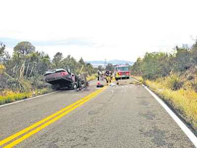 A Prescott Valley woman, 30, died in this rolloever accident July 17 on Highway 89A.<br>
Courtesy Joanna Dodder/Daily Courier