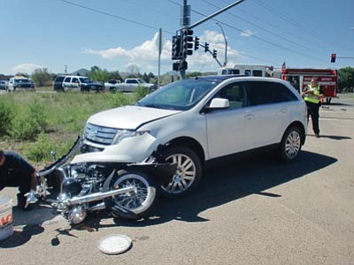 A 29-year-old Colorado man was flown to John C. Lincoln Hospital on Thursday after being struck while on his motorcycle. The driver of the vehicle was arrested on DUI charges.<br>
PVPD/Courtesy photos