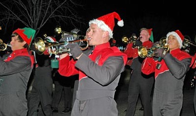 The Bradshaw Mountain High School Marching Band  plays on in the cold.<br>
Trib Photo/Cheryl Hartz