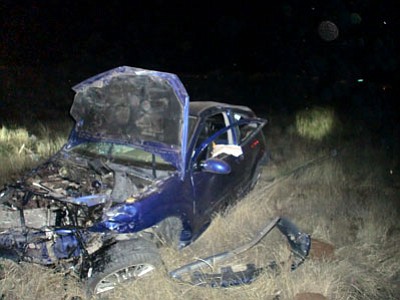 A 2002 Ford two-door hatchback driven by Curtis Shiffgen of Chino Valley was totaled in a rollover accident Thursday morning near Prescott Valley.<br>
Courtesy photos
