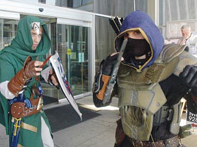 Assassins Creed cosplayers Geoff Schoen and Joe Ashton show their skills during Saturday’s SAFECon at the Prescott Valley Public Library.<br>
Photo courtesy Patrick Whitehurst/The Daily Courier