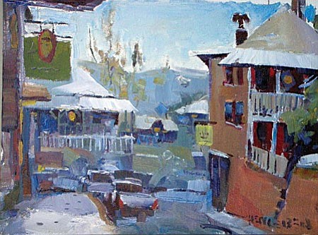 Mark Hemleben captures the essence of a snowy day in Jerome in this painting.