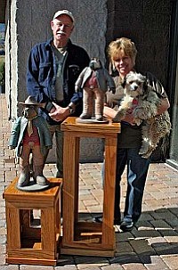 Robert Brubaker  and a  BobDog sculpture outside the new Adopt For Life Shelter with C.E.O. Cindy Sessoms for V.V.H.S Cottonwood.
Photograph courtesy of Judith Robinson