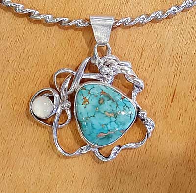 New turquoise, moonstone and silver pendant made for Aurum by Kathryn Waters