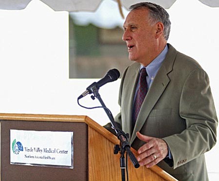 Matt Hinshaw/VVN
Arizona U.S. Senator Jon Kyl addresses the crowd during the Verde Valley Medical Center expansion dedication Friday afternoon in Cottonwood.
