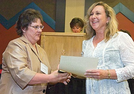 Courtesy Photo
Beth Cartia, left, of Clarkdale-Jerome Elementary School recently won Teacher of the Year in Yavapai County in the small districts category.