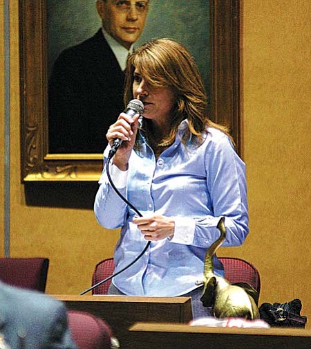 Capitol Media Services photo by Howard Fischer
Sen. Pamela Gorman, R-Anthem, voted Wednesday against putting a measure on the Dec. 8 ballot to let Arizonans decide whether they're willing to temporarily hike sales taxes. Gorman said even putting the issue before voters is ``irresponsible.'