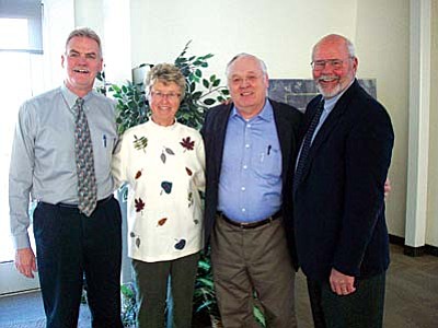 Courtesy Photo<br/>Ruth Wicks is shown with Yavapai College executive dean Tom Schumacher, past GVVC president Robert Oliphant, and Yavapai College President James Horton. Wicks was recently installed as the president of the Greater Verde Valley Chapter of the Yavapai College Foundation Board.