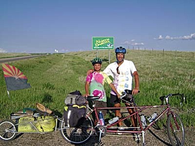 Romano and Domenic Scaturro with their tandem bicycle and trailer used during their 4,000 mile 2008 TransAmerica Bike Tour.