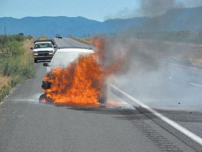 Courtesy Brad Luky<br>
A Toyota caught fire on 89A on Tuesday.