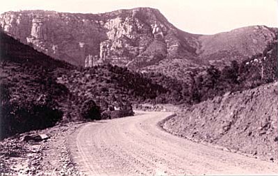 Driving north on Midgely Bridge into Oak Creek Canyon, heading to Flagstaff, you pass over Wilson Canyon and alongside Wilson Mountain. (Photo courtesy of Sedona Historical Society)