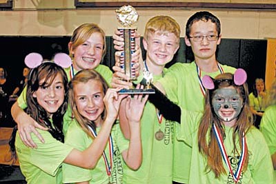 Odyssey of the Mind Division Two team members are (left to right) Emily Dorris, Kaylee Gordon (front), Brenna McCallum (back), Jonathan Link, Sean Whitlock and Eileen Lower. The team recently won first place in state competition and the right to compete in the World Finals in Maryland in May.<br /><br /><!-- 1upcrlf2 -->Courtesy Photo