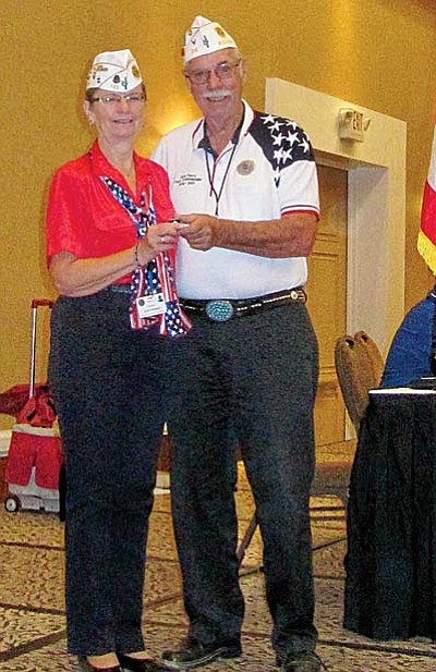 Courtesy Photo<br /><br /><!-- 1upcrlf2 -->Jeri Strande, of the Cornville American Legion Post 135, was recognized as Arizona American Legion 2011 Legionnaire of the Year during the organization’s annual convention in June at the Carefree Resort in Carefree. Outgoing Arizona American Legion Department Commander Dick Perry presented the award to Strande, a 24-year veteran of the U.S. Air Force.