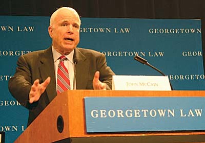 Sen. John McCain, R-Ariz., an architect of the Senate’s comprehensive immigration reform bill, told an immigration forum at Georgetown University that it is past time for the House to act on the issue. (Cronkite News Service photo by Pei Li)
