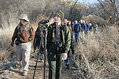 Twice each month, the National Park Service offers winter bird walks at Montezuma Well, as park ranger Melinda McFarland introduces people to the diverse bird life inhabiting the different ecosystems around the Well. VVN/Bill Helm
