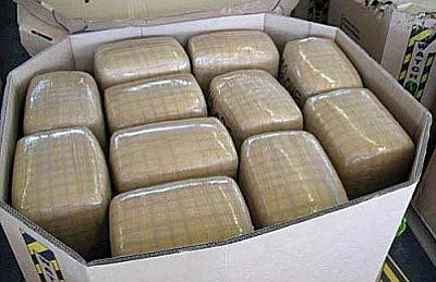 A search of the shipment led to the discovery of nearly 300 bales of marijuana, totaling more than 8,000 pounds